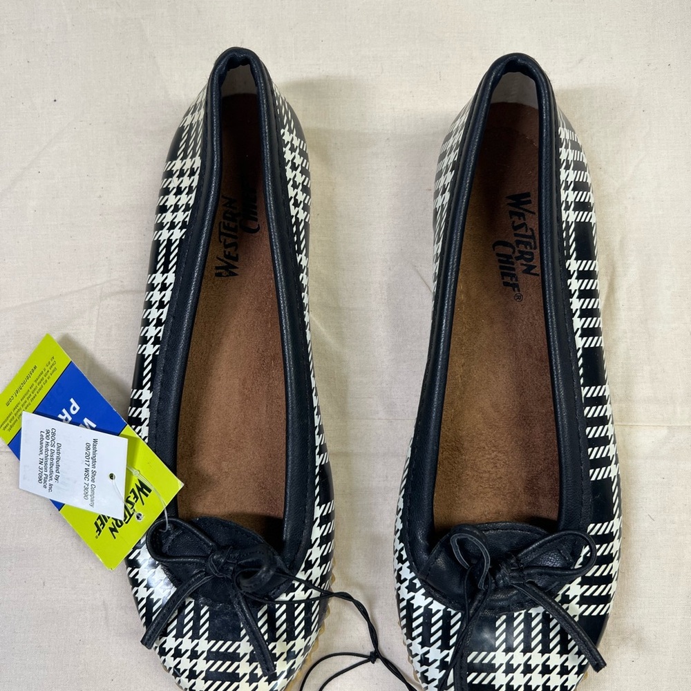 Western Chief ⚜️ Black & White Houndstooth Check Skimmers New